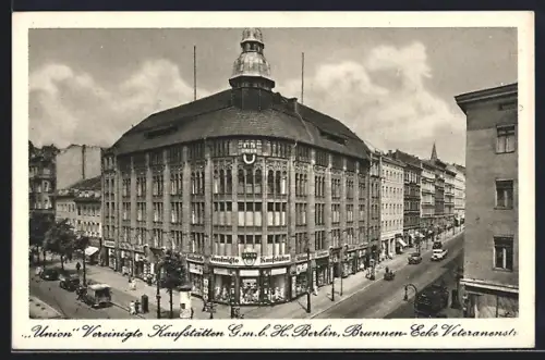 AK Berlin, Union Vereinigte Kaufstätten in der Brunnenstr., Ecke Veteranenstr