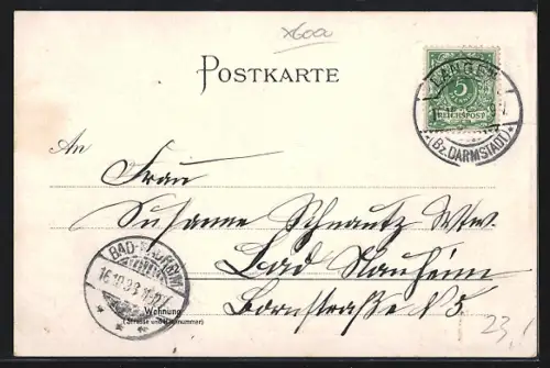 Lithographie Frankfurt a. M., Hauptbahnhof, Mainpostpulturm, Opernhaus