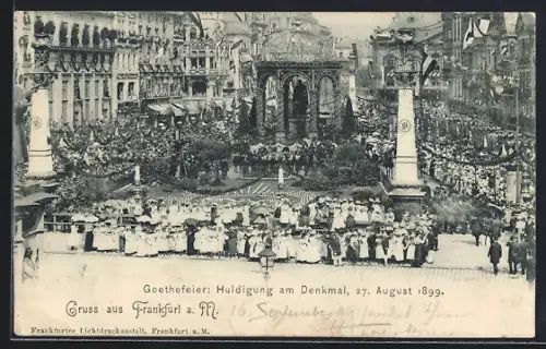 AK Frankfurt a. M., Goethefeier, Huldigung am Goethe-Denkmal 1899