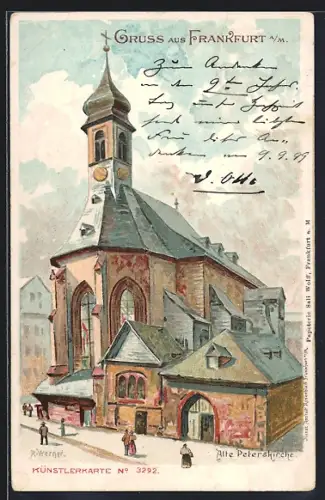 Lithographie Frankfurt /Main, Alte Peterskirche