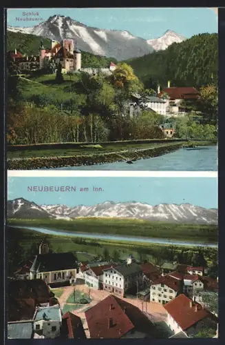 AK Neubeuern am Inn, Ortsansicht mit Umland, Blick hoch zum Schloss Neubeuern