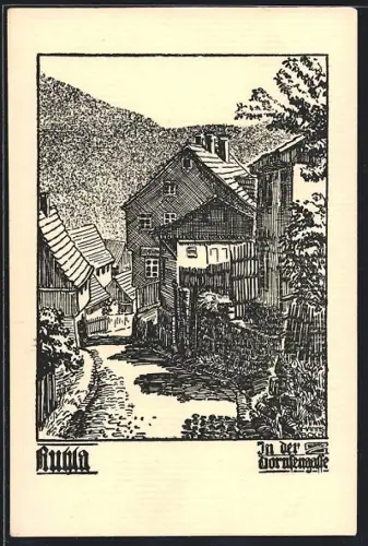 Künstler-AK Ruhla, Ortspartie in der Dornsengasse