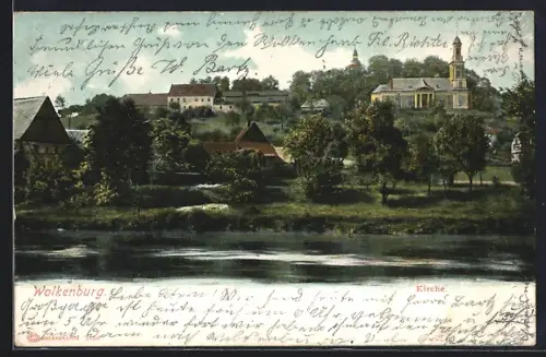 AK Wolkenburg, Ortspartie mit Kirche