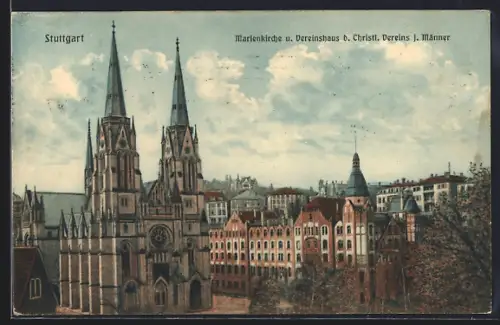 AK Stuttgart, Marienkirche und Vereinshaus des Christlichen Vereins junger Männer
