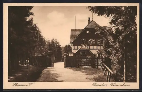 AK Plauen / Vogtland, Eingang zum Touristenvereinshaus
