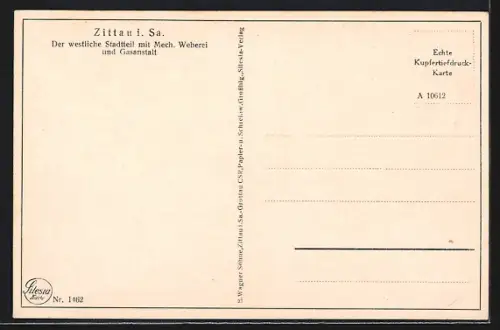 AK Zittau i. Sa., westlicher Stadtteil mit Mech. Weberei und Gasanstalt