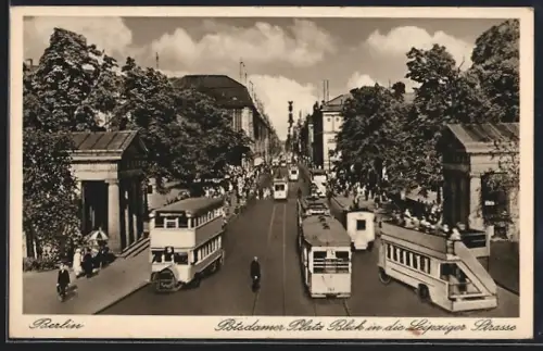AK Berlin-Tiergarten, Potsdamer Platz, Blick in die Leipziger Strasse