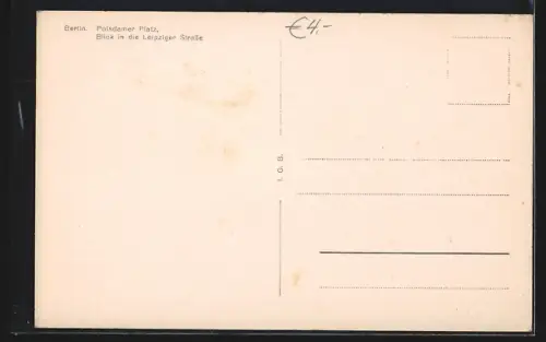 AK Berlin-Tiergarten, Potsdamer Platz, Blick in die Leipziger Strasse