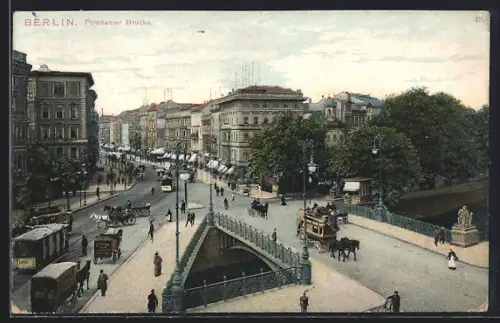 AK Berlin-Tiergarten, Potsdamer Brücke mit Strassenbahnen