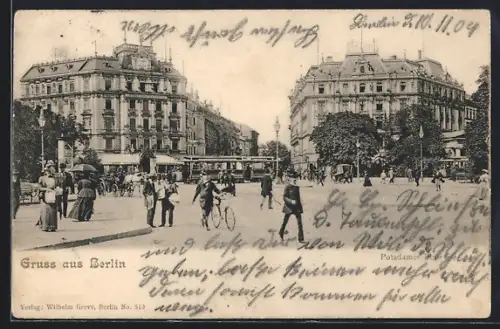 AK Berlin-Tiergarten, Potsdamer Platz mit Strassenbahn
