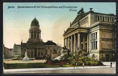 AK Berlin, Gendarmenmarkt mit Schauspielhaus und Französische Kirche