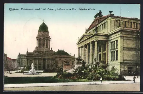 AK Berlin, Gendarmenmarkt mit Schauspielhaus und Französische Kirche
