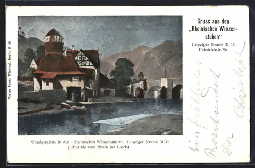 Künstler-AK Berlin, Gasthaus Rheinische Winzerstuben, Leipziger Strasse 31-32, Wandgemälde