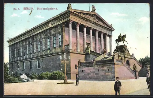 AK Berlin, Nationalgalerie mit Denkmal
