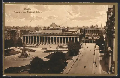 AK Berlin, Museum und National-Galerie mit Denkmal