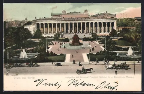 AK Berlin, Lustgarten mit Denkmal Friedrich Wilhelm III. u. Königliches Museum