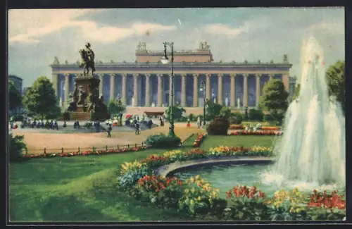 Künstler-AK Berlin, Museum und Lustgarten mit Denkmal