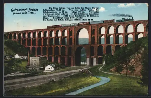 AK Netzschkau, Göltzschtal-Brücke mit Eisenbahn