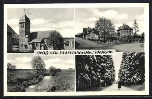 AK Marienhausen / Westerwald, Ortsansicht, Kirche