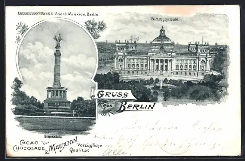 AK Berlin-Tiergarten, Siegessäule u. Rechstagsgebäude