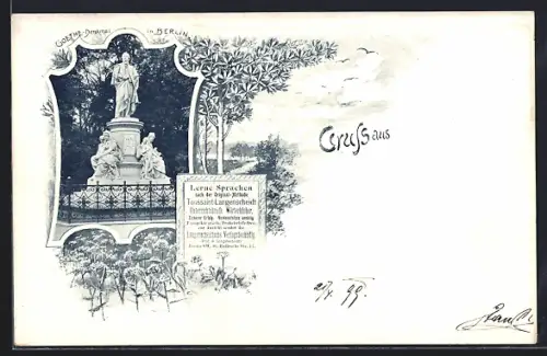 AK Berlin, Goethe Denkmal, Grosser Tiergarten