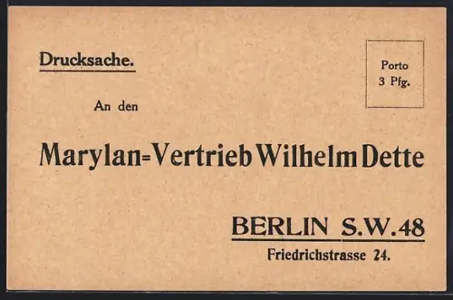 AK Berlin, Marylan-Vertrieb W. Dette, Friedrichstrasse 24, Bestellkarte für Hautcreme