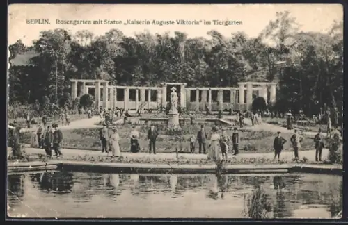 AK Berlin, Tiergarten, Rosengarten mit Statue Kaiserin Auguste Viktoria u. Besuchern