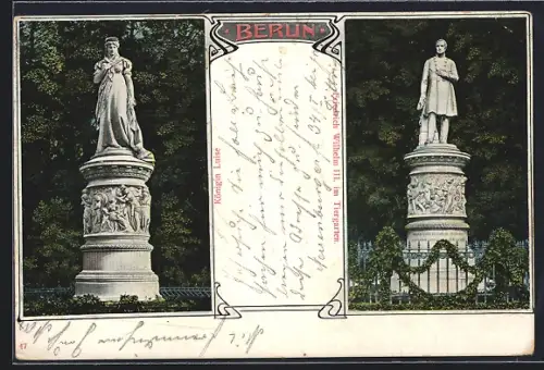 AK Berlin, Tiergarten, Statuen Königin Luise und Friedrich Wilhelm II.