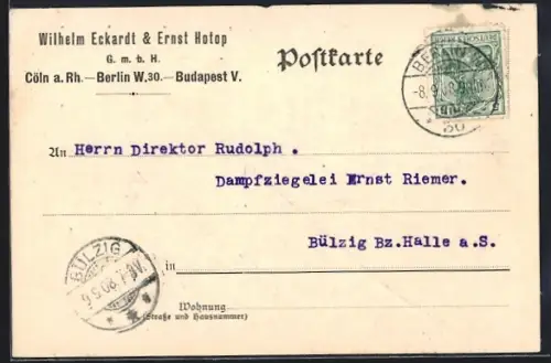 AK Berlin-Schöneberg, Wilhelm Eckardt & Ernst Hotorp GmbH, Korrespondenzkarte