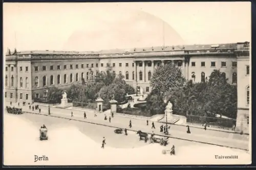 AK Berlin, Universität mit Bäumen und Pferdewagen