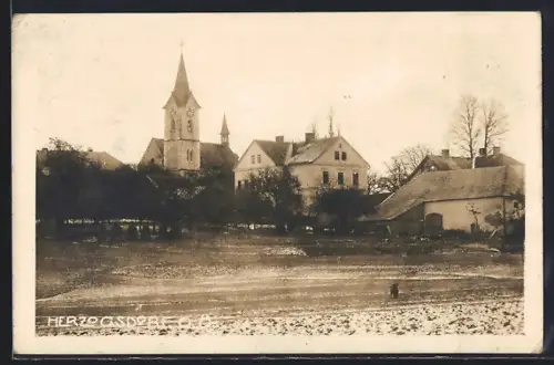 AK Herzogsdorf /O. Ö., Ortsansicht mit Kirche