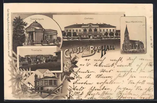 Lithographie Bad Hall, Curhaus, Trinkhalle, Theater, Tassilo-Quelle