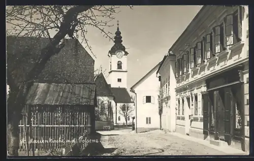AK St. Marienkirchen a. d. Polsenz, Strassenpartie mit Kirche