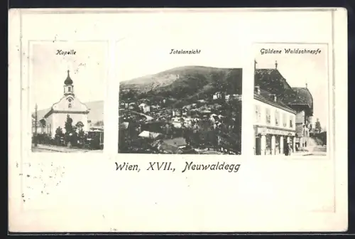 AK Wien-Neuwaldegg, Güldene Waldschnepfe, Kapelle, Totalansicht