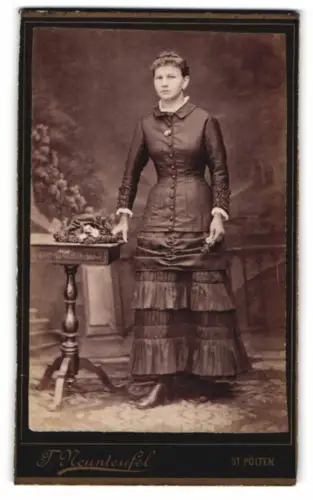 Fotografie T. Neunteufel, St. Pölten, Kugelgasse 10, Porträt einer Dame in tailliertem Kleid