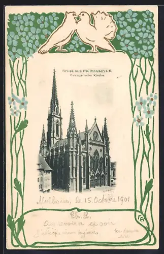 AK Mülhausen i. E., Blick auf die Evangelische Kirche