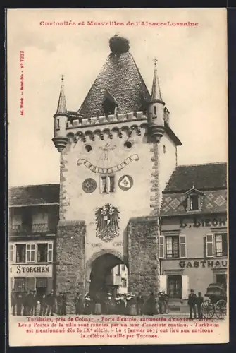 AK Turckheim près de Colmar, Porte d`entrée surmontée d`une maison à colombages