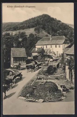 AK Klein-Rumbach /Vogesen, Pferdekutschen im Ort
