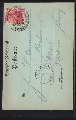 Mondschein-AK Mulhouse, Rue de Sauvage avec tramway et bâtiments historiques