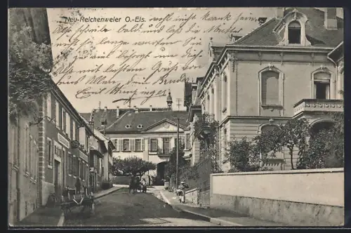 AK Neu-Reichenweier /O.-Els., Rue principale avec calèche et maisons élégantes