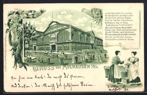 AK Mülhausen i. Els., Partie an der Markthalle