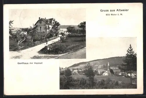 AK Altweier, Gasthaus zur Heimat, Blick auf die Kirche
