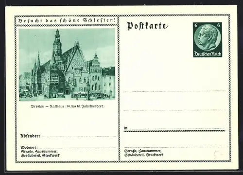 AK Breslau, Blick auf das Rathaus, Ganzsache