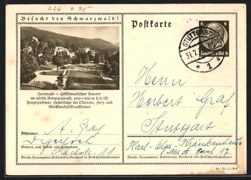 AK Herrenalb /nörd. Schwarzwald, Blick auf den Tennisplatz in den Kuranlagen, Ganzsache