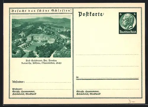 AK Bad Salzbrunn /Breslau, Kurhaus aus der Vogelschau, Ganzsache