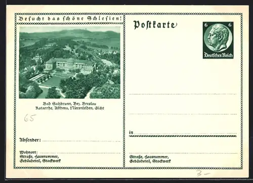 AK Bad Salzbrunn /Breslau, Kurhaus aus der Vogelschau, Ganzsache