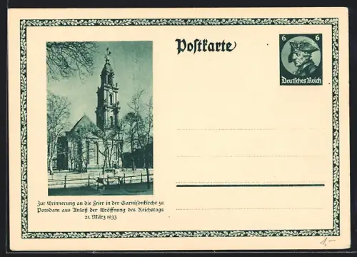 AK Potsdam, Feier in der Garnisonkirche zur Eröffnung des Reichstags 1933, Ganzsache