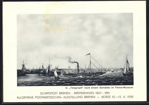 Künstler-AK Bremen, Allgemeine Postwertzeichen Ausstellung 1938, 44. Deutscher Philatelisten-Tag 1938, Ganzsache