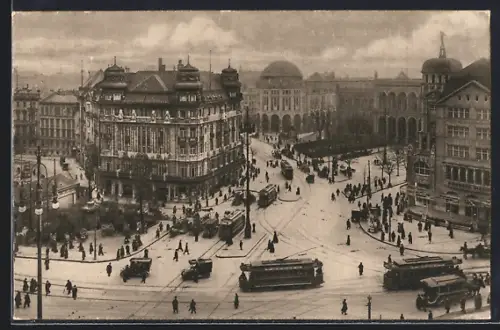 AK Berlin-Tiergarten, Potsdamer Platz mit Strassenbahnen und Leuten