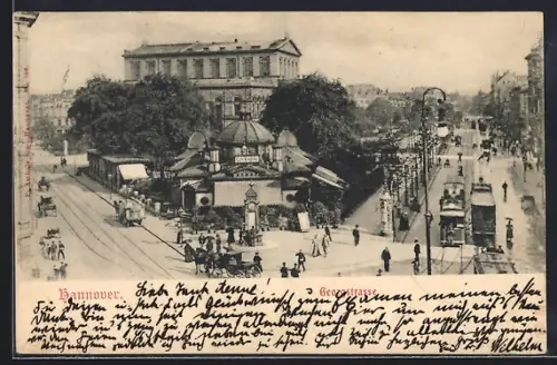 AK Hannover, Georgstrasse mit Cafe Kröpcke und Strassenbahnen